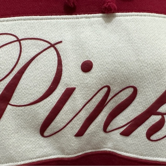 233 PINK Victoria's Secret |EUC Women's Red and White Cropped Hoodie (size XS/S) - Picture 6 of 15